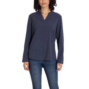NEW REV Women's  L Blue Long Sleeve V Neck  Blouse